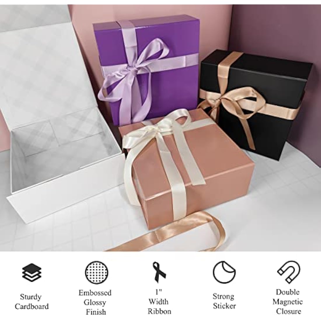 Tekhoho White Magnetic Gift Box – 22x22x10cm Premium Plaid Lining