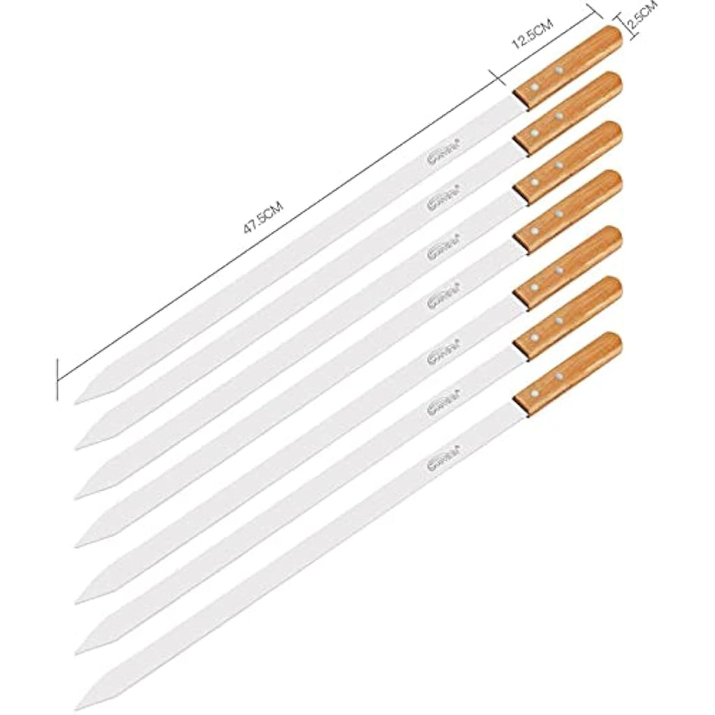 Goutime 23-Inch Stainless Steel BBQ Skewers with Wood Handle - 7 Pack