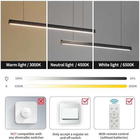 200cm Linear LED Pendant Light – Dimmable Kitchen Island Chandelier