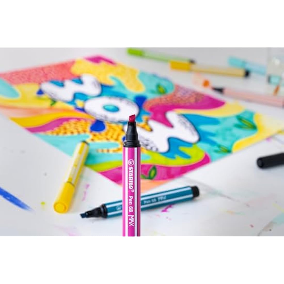 STABILO Pen 68 MAX Chisel Tip Premium Fibre-Tip Pens - 24 Assorted Colours