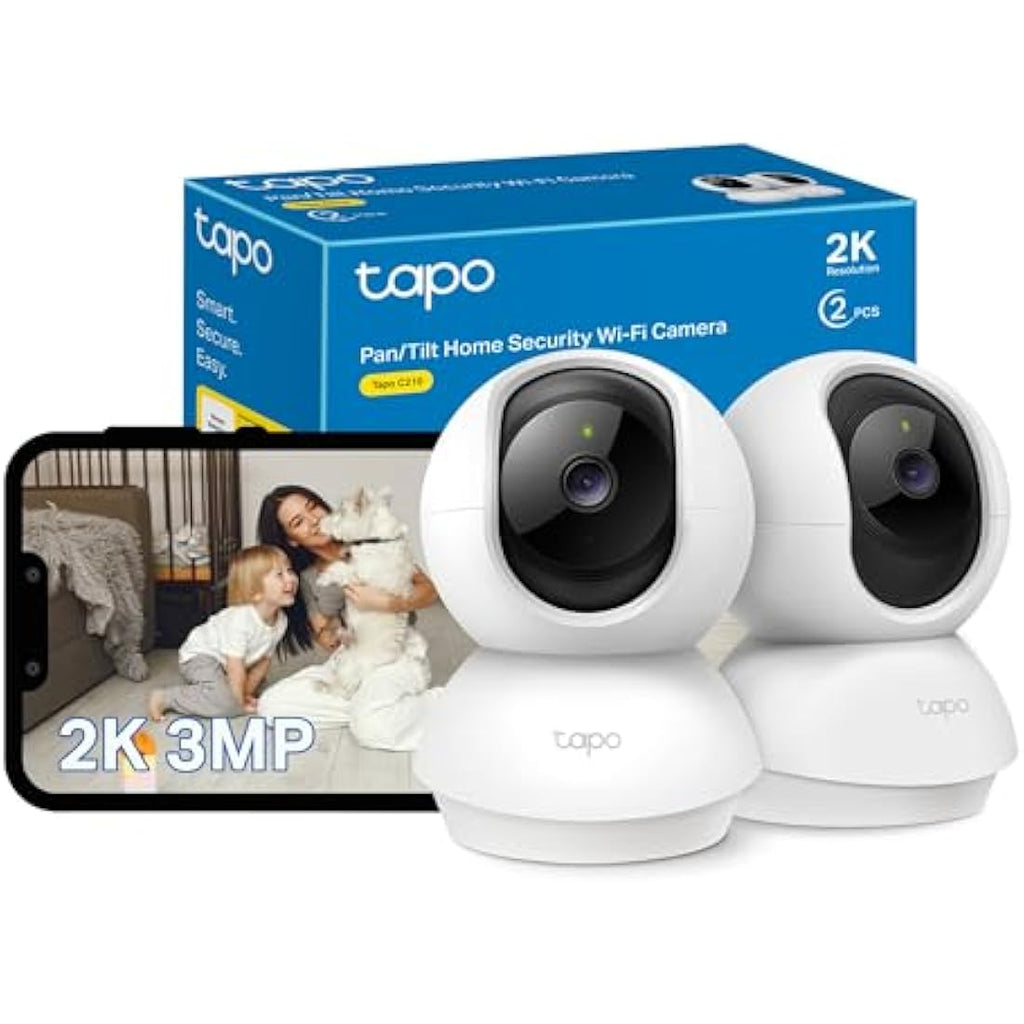 TP-Link Tapo C210P2 2K 3MP Indoor Security Camera | 360° Pan/Tilt | 2-Pack