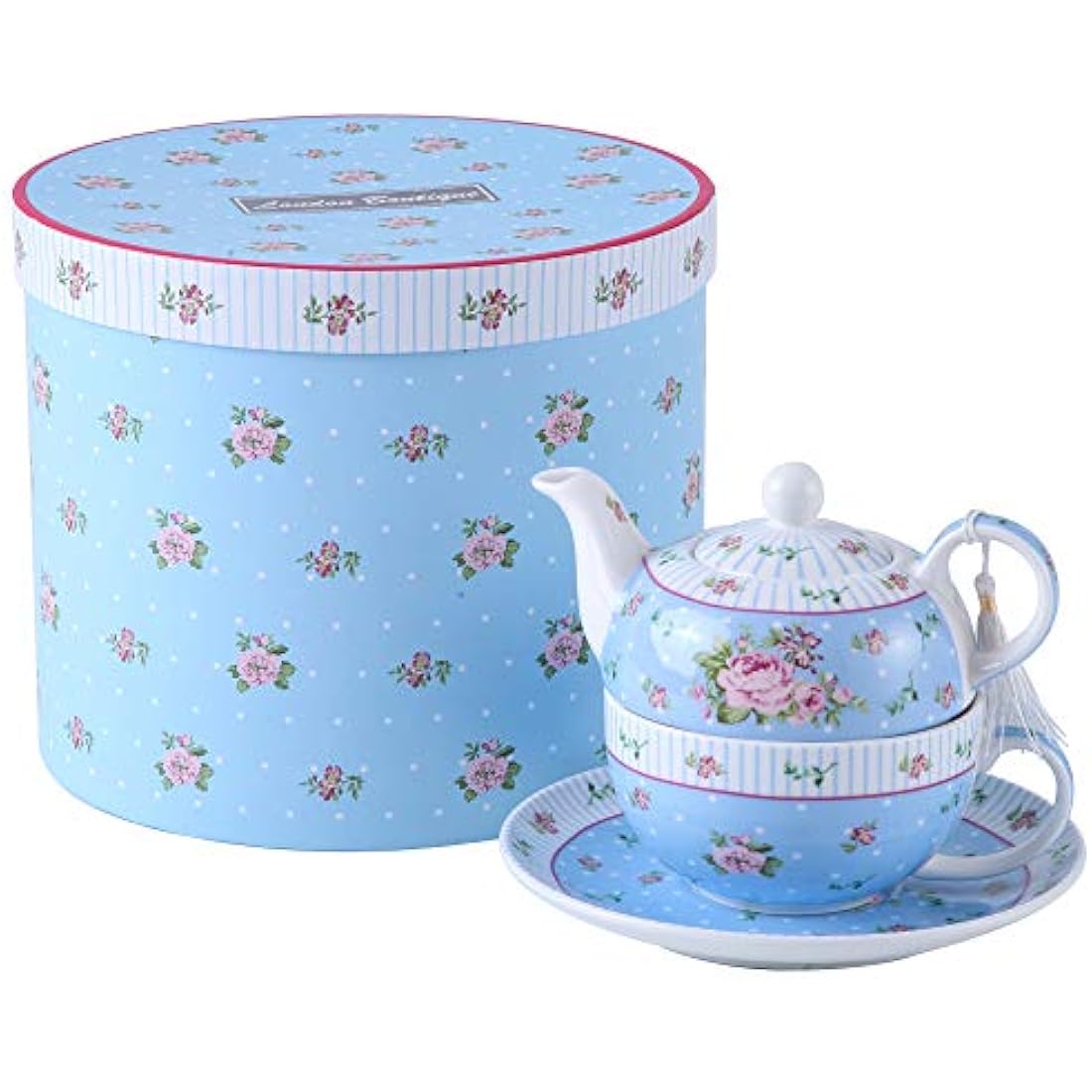 London Boutique Tea for One Set - Vintage Rose Porcelain Teapot and Cup