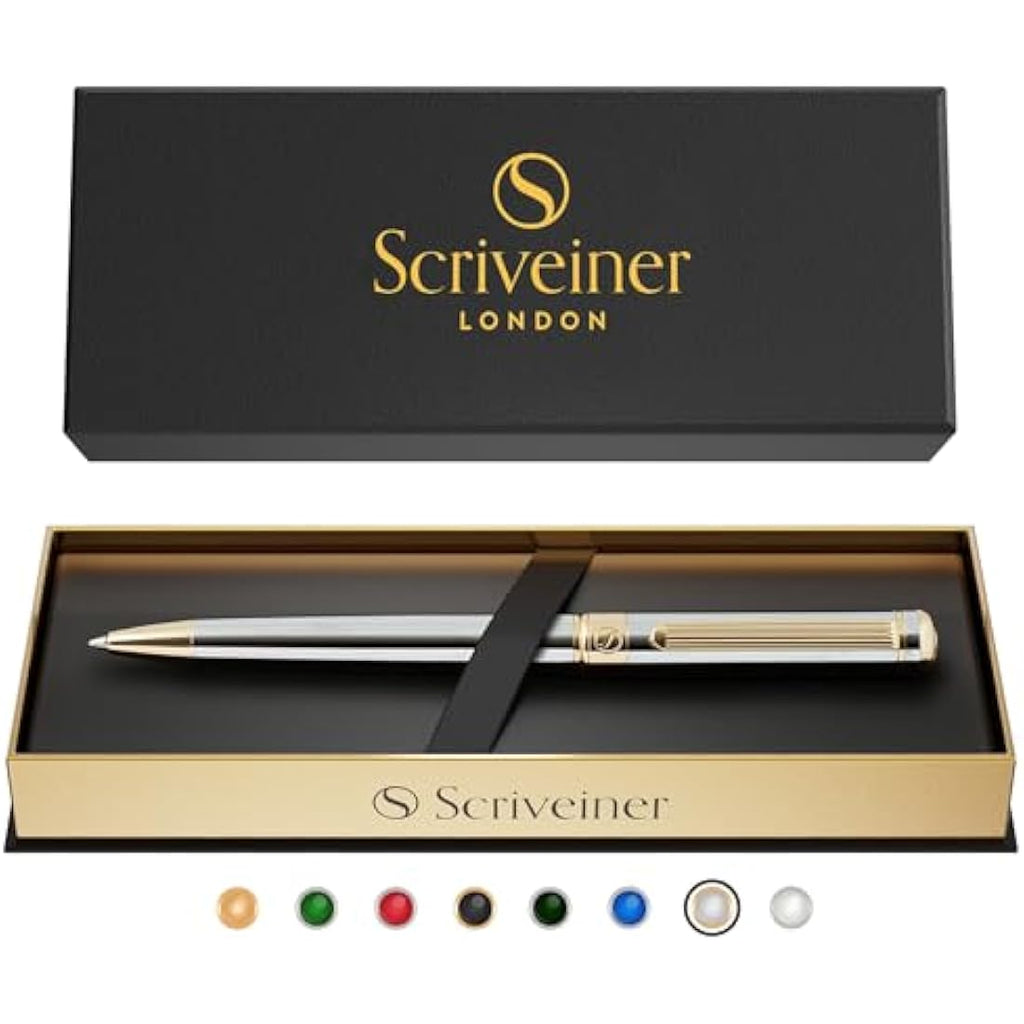 Scriveiner Silver Chrome Ballpoint Pen – Luxury Gold Finish Writing Set
