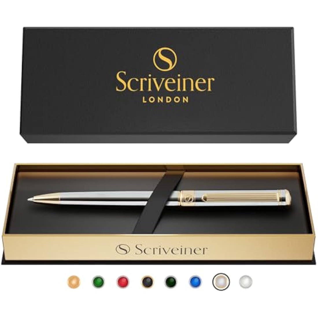 Scriveiner Silver Chrome Ballpoint Pen – Luxury Gold Finish Writing Set