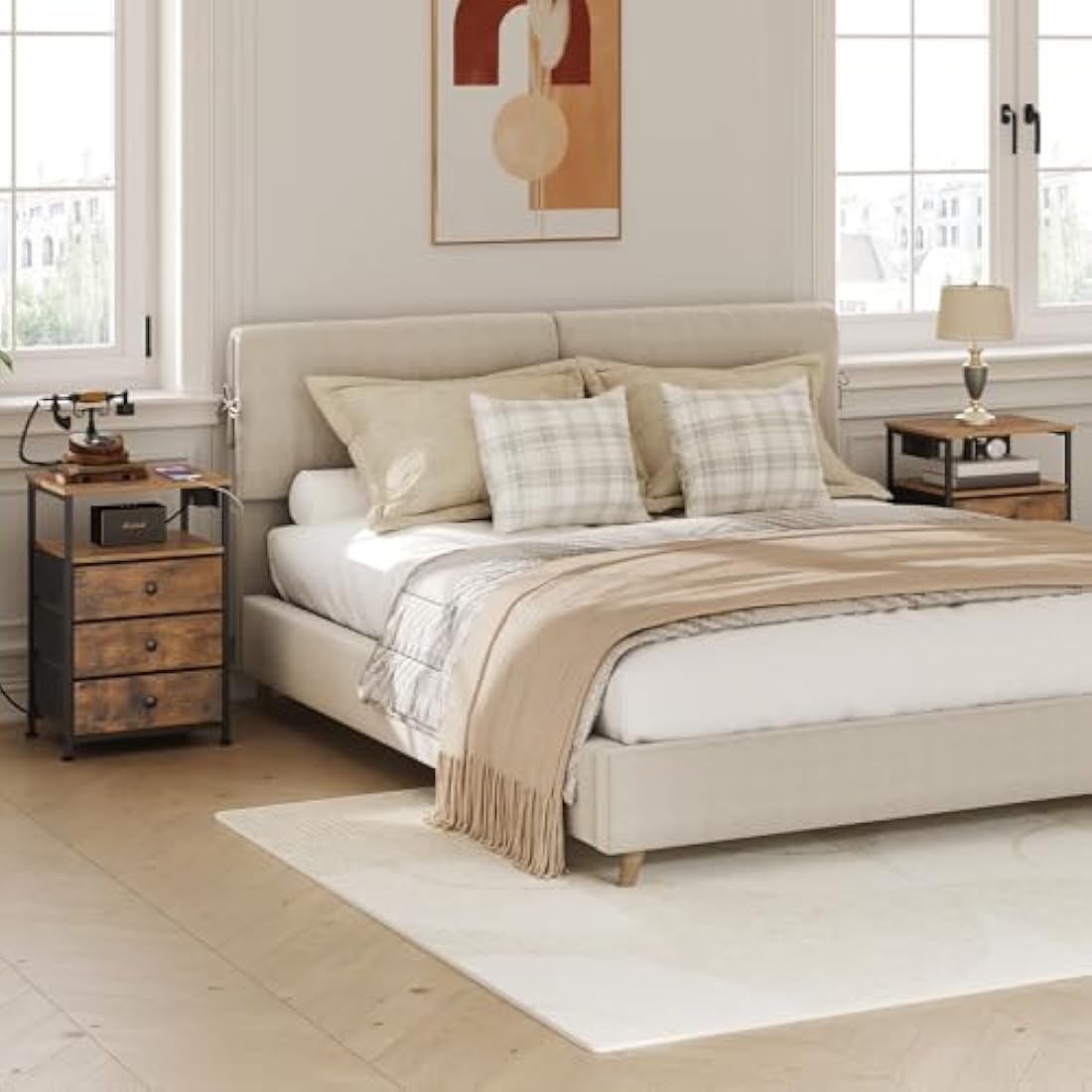HOOBRO Bedside Table with Charging Station | 3-Drawer Nightstand
