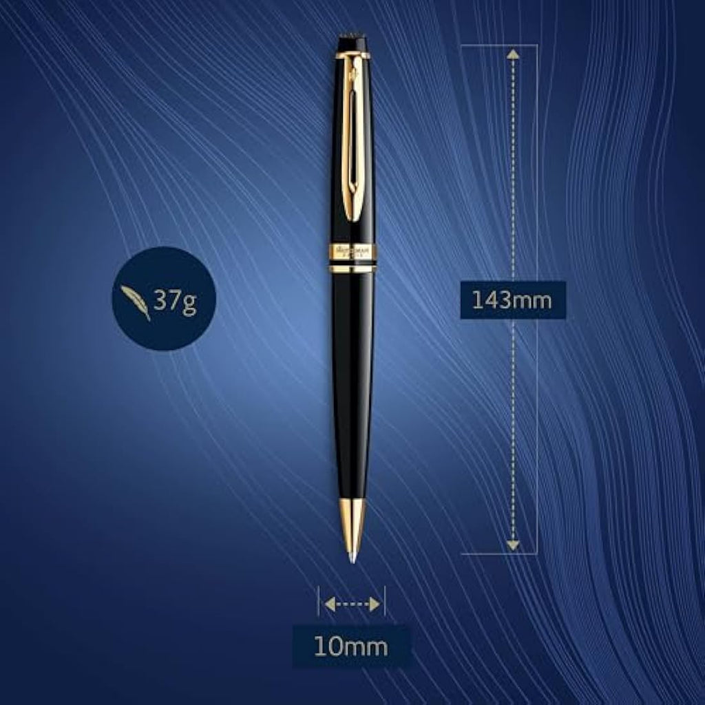 Waterman Expert Ballpoint Pen | Gloss Black & 23k Gold Trim | Medium Tip