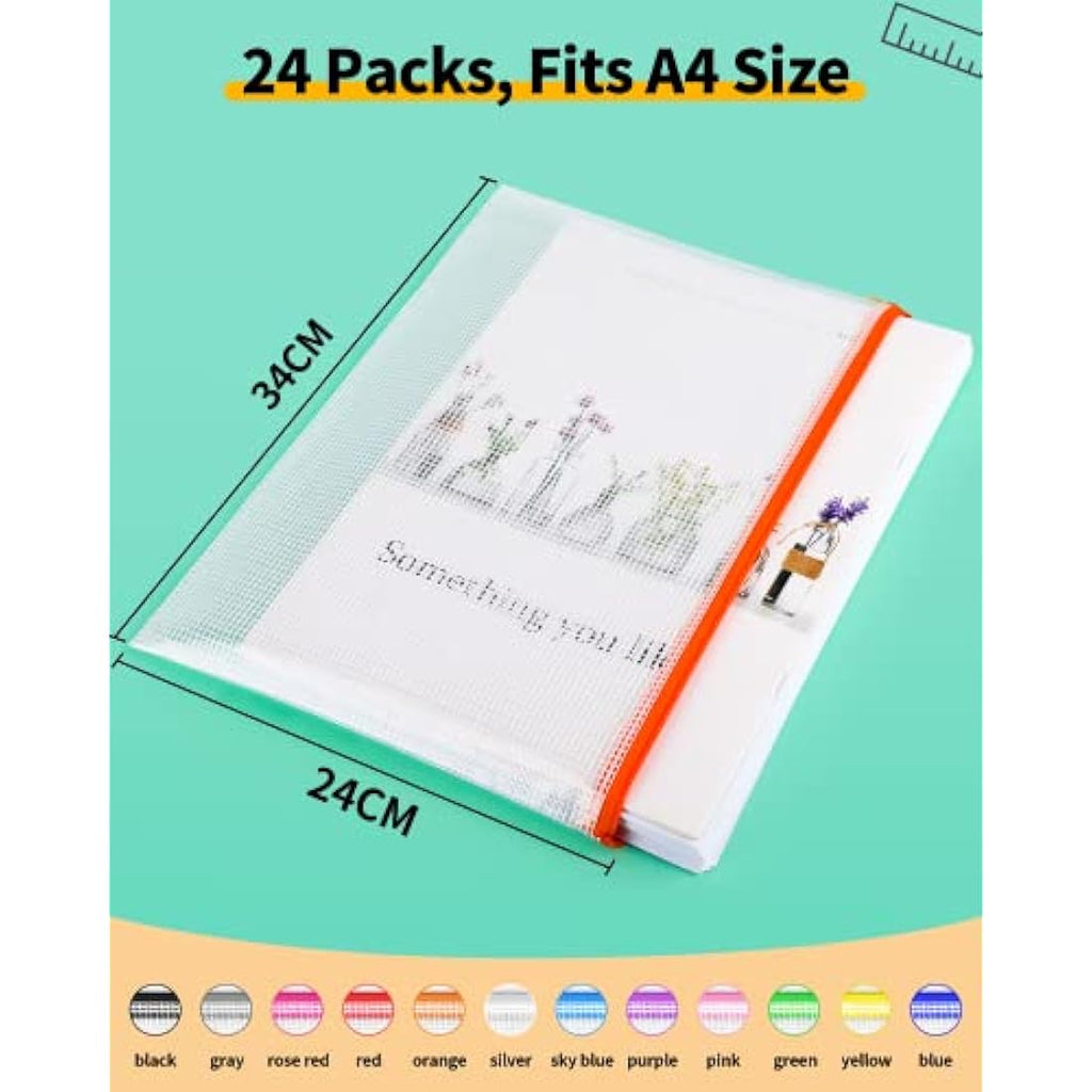 Jolof Store A4 Mesh Zip Wallets – 24 Pack Waterproof Document Folders