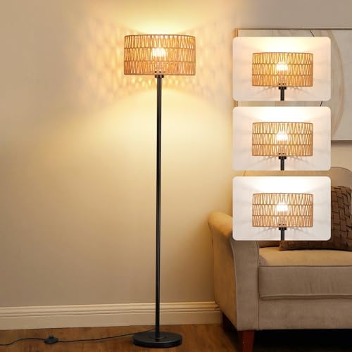 Rattan Boho Floor Lamp | 3 Color Temperature Standing Lamp