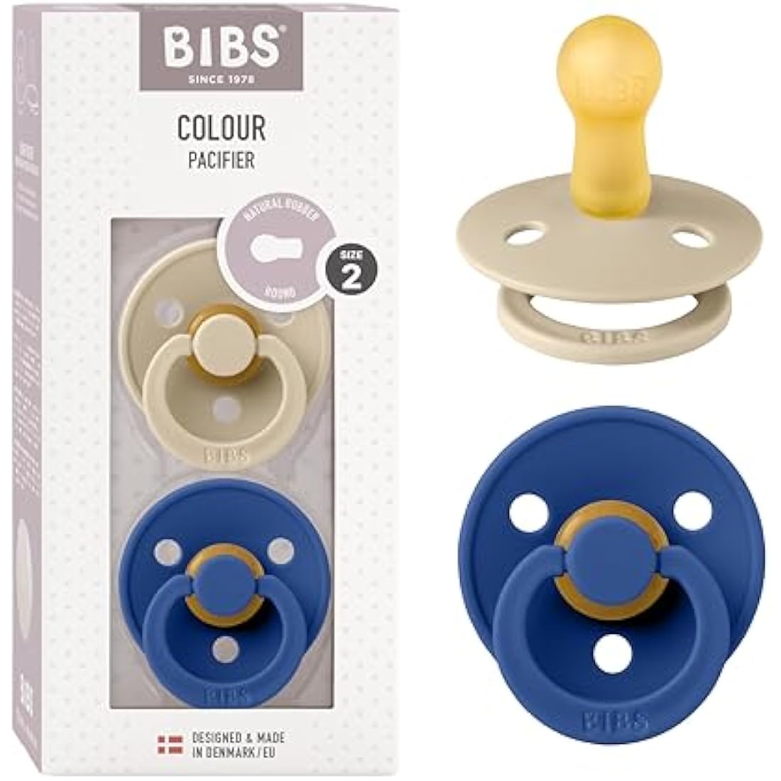 BIBS Colour Pacifier 2-Pack | Natural Rubber Latex Soother, 6-18 Months