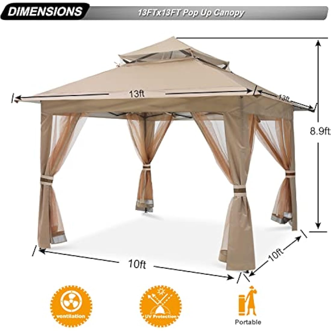 ABCCANOPY Pop Up Gazebo Tent – 3.6x3.6m Outdoor Canopy with Netting