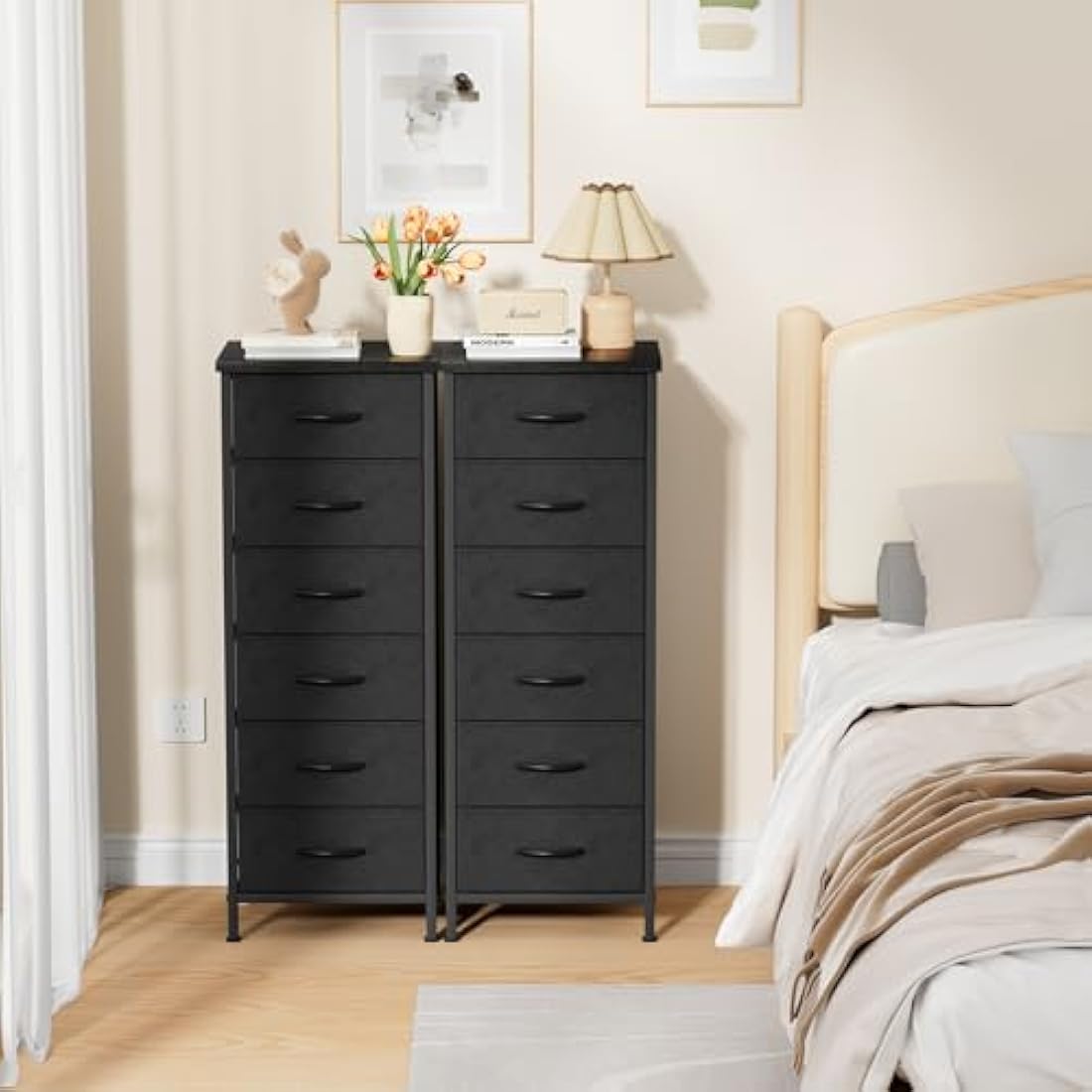 6-Drawer Fabric Dresser – Vertical Chest of Drawers, Black