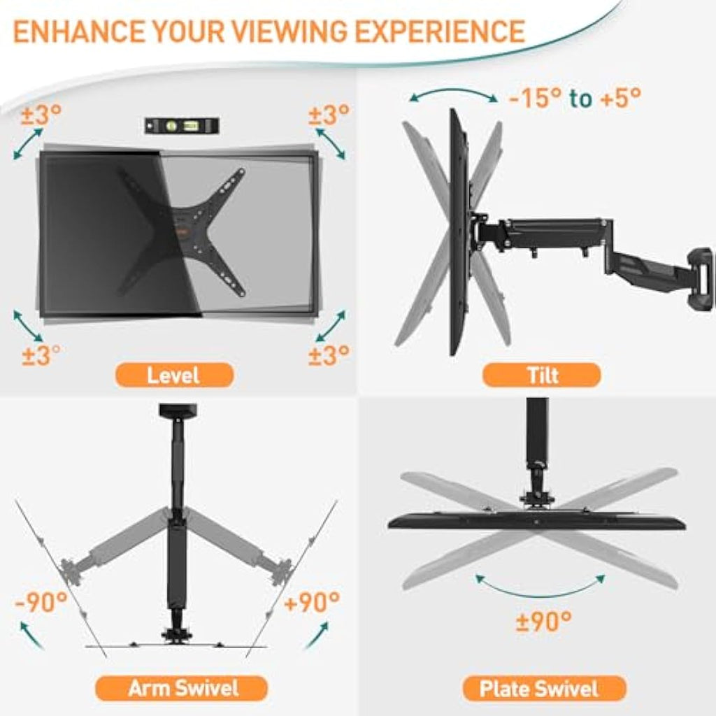 ELIVED Gas Spring TV Wall Mount | Full Motion Bracket for 23-55 Inch TVs
