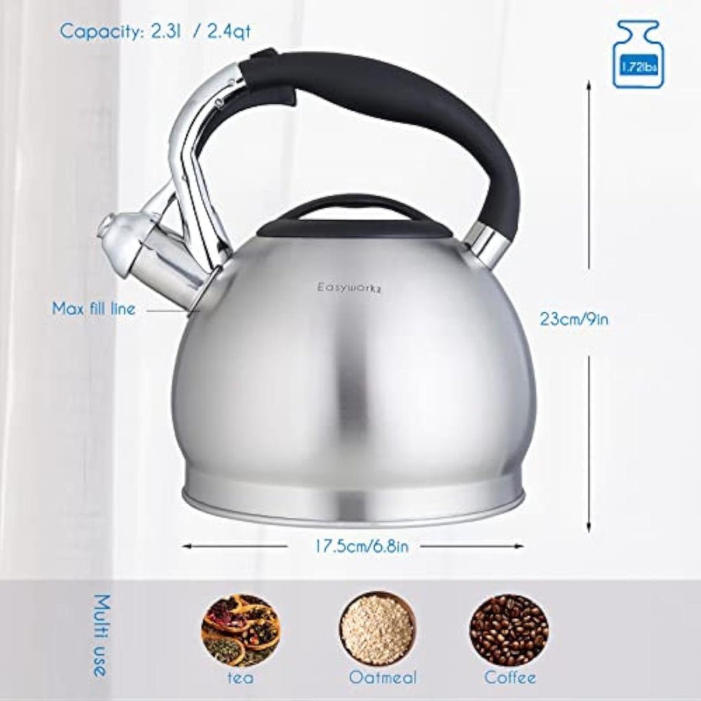 Easyworkz Whistling Tea Kettle - 2.3L Stainless Steel Stovetop Pot