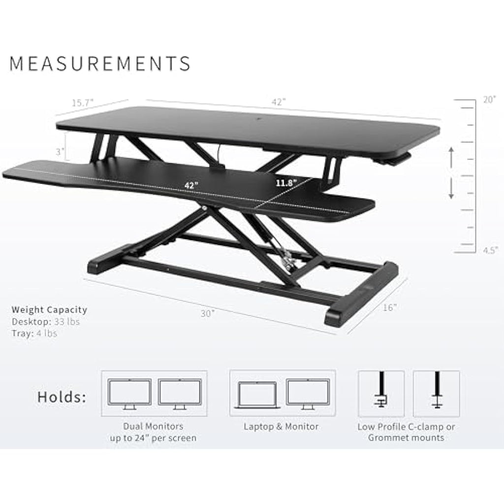 VIVO 107 cm Height Adjustable Standing Desk Converter - Dual Monitor Riser