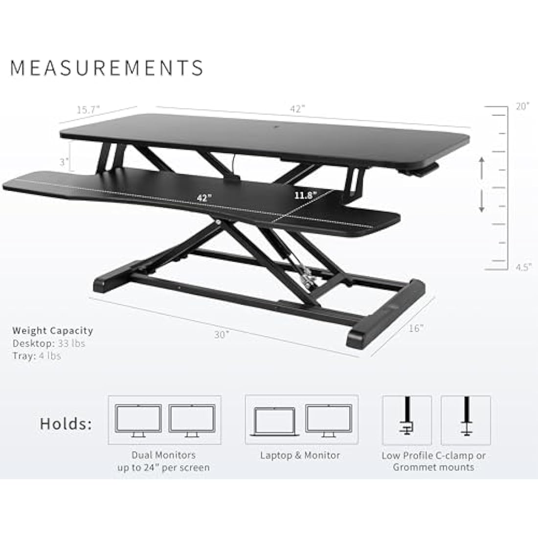 VIVO 107 cm Height Adjustable Standing Desk Converter - Dual Monitor Riser
