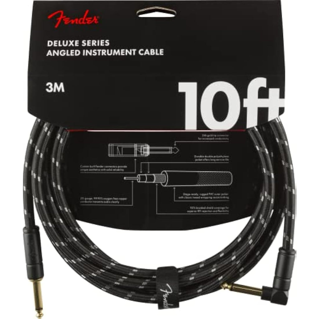Fender Deluxe Instrument Cable | 10ft Black Tweed Braided Shielding
