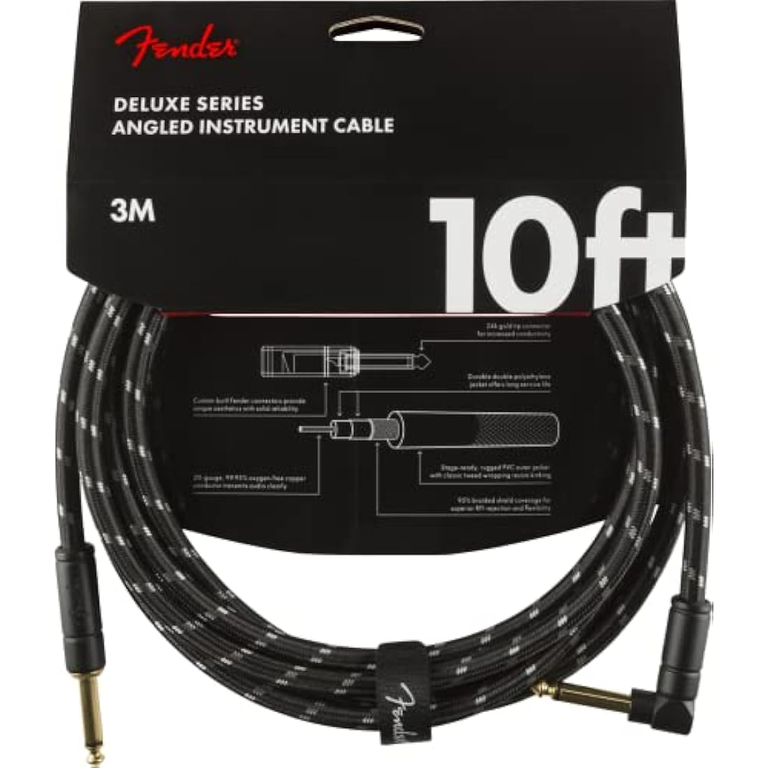 Fender Deluxe Instrument Cable | 10ft Black Tweed Braided Shielding