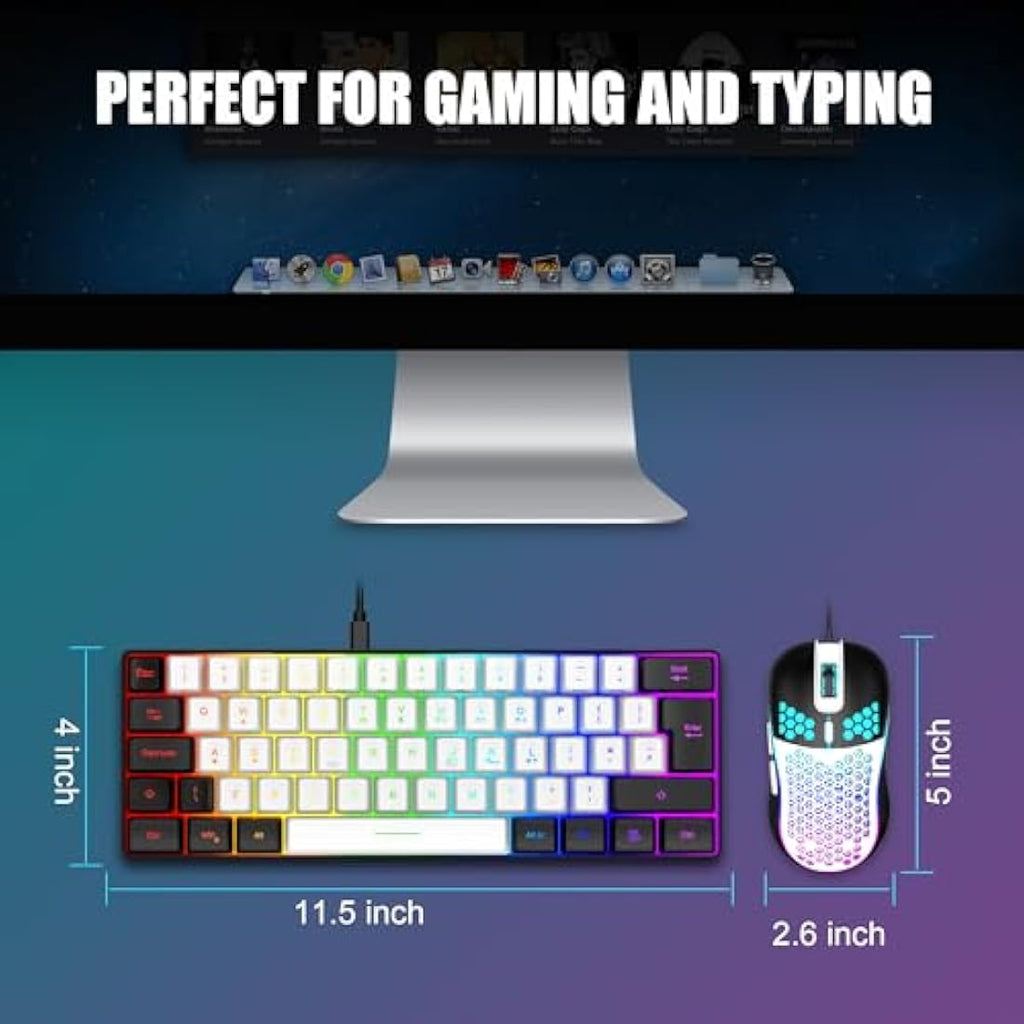 RedThunder 60% RGB Gaming Keyboard and Mouse Combo | UK Layout - White