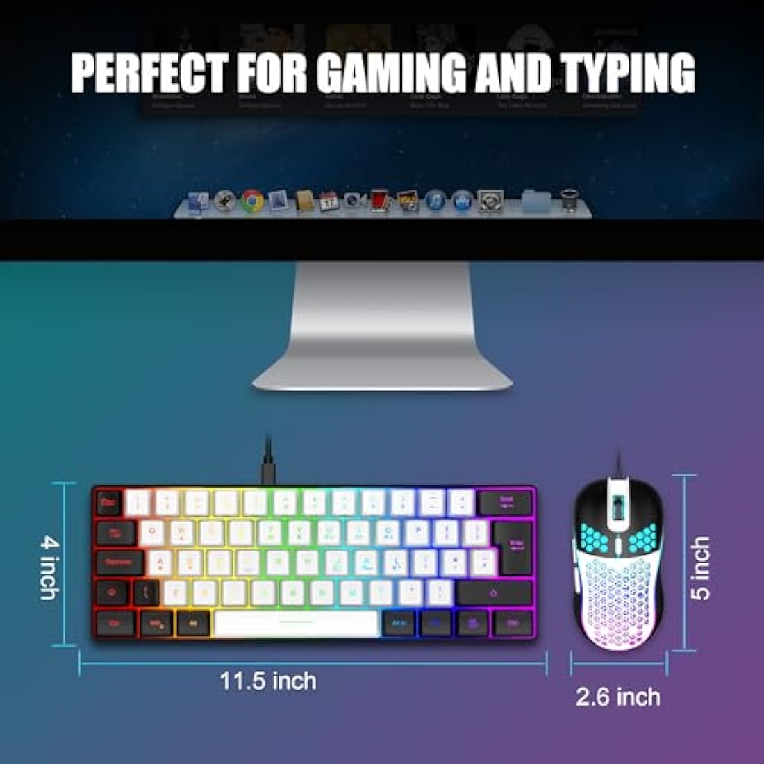 RedThunder 60% RGB Gaming Keyboard and Mouse Combo | UK Layout - White