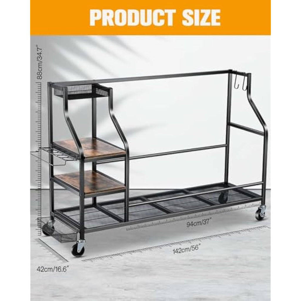 EXTCCT 3-Bag Golf Storage Organizer – Heavy-Duty Steel Rack with Wheels