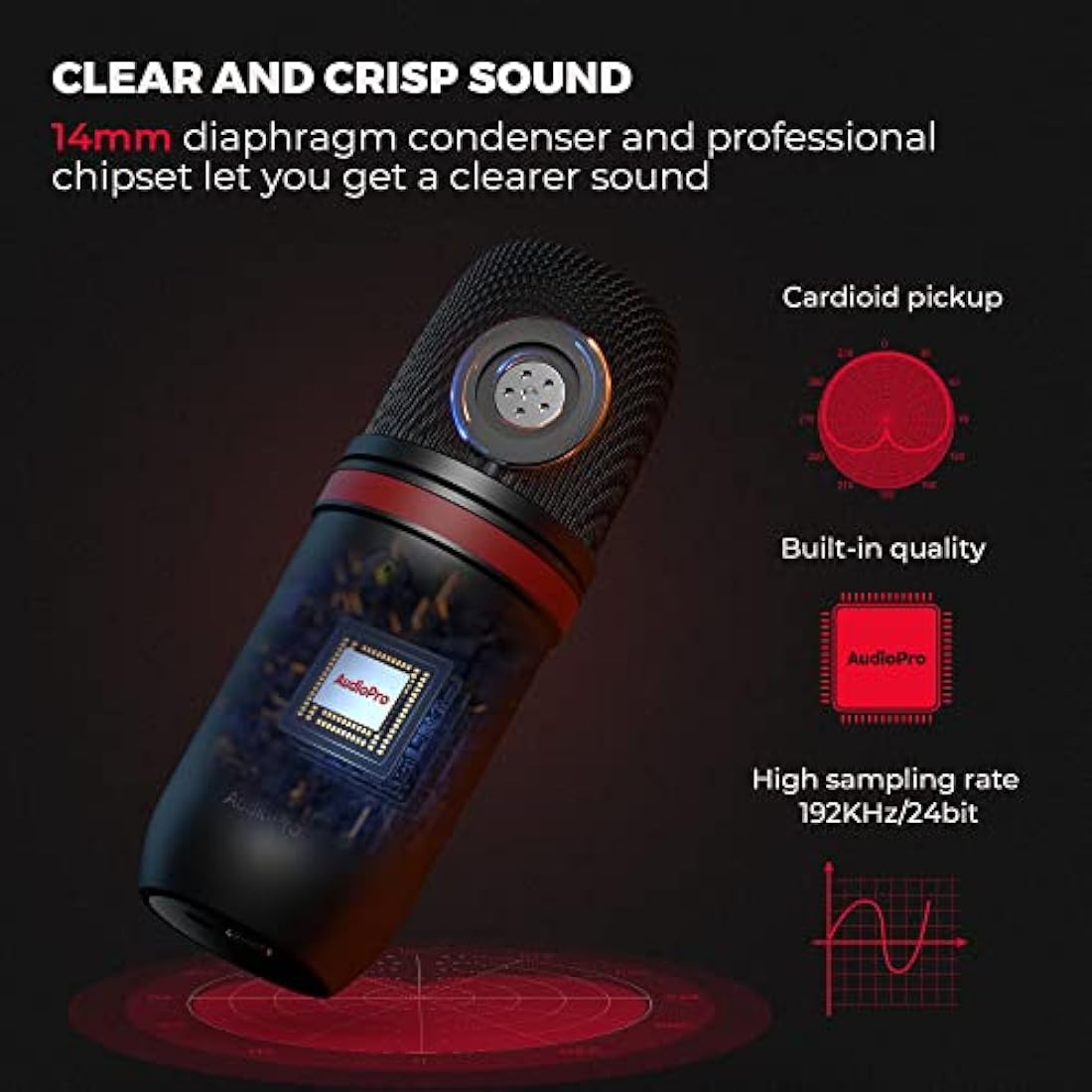 AUDIOPRO USB Condenser Gaming Microphone for PC, PS5 & Phone |