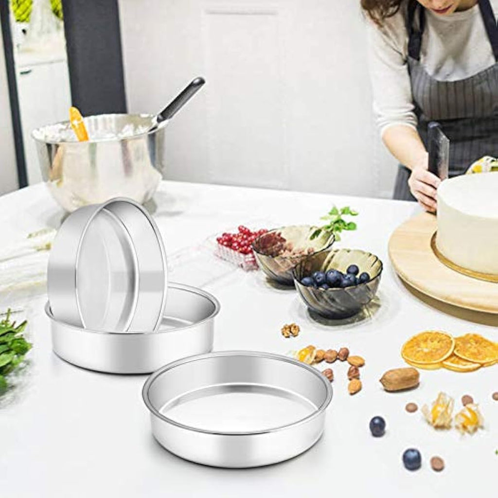 Homikit 9.5 Inch Round Cake Tin Set | 3-Piece Stainless Steel Baking Pans