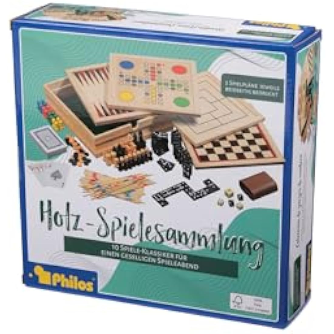 Philos 8-in-1 Wooden Game Compendium – 23cm Pine Chess & Classic Set