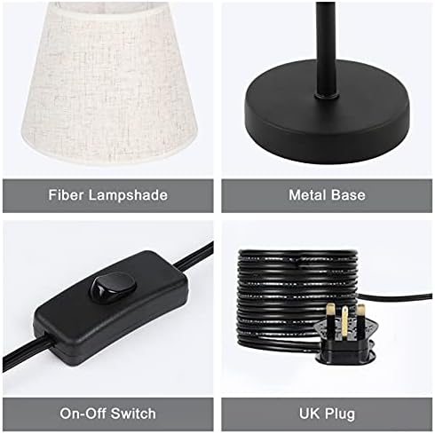 UOMIO Bedside Table Lamps Set of 2 – Linen Fabric & Metal Nightstand Lamps
