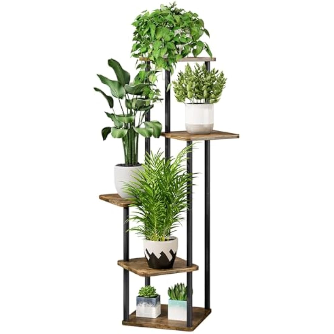VASZOLA 5-Tier Pflanzenregal – Holz & Metall Blumenständer Schwarz