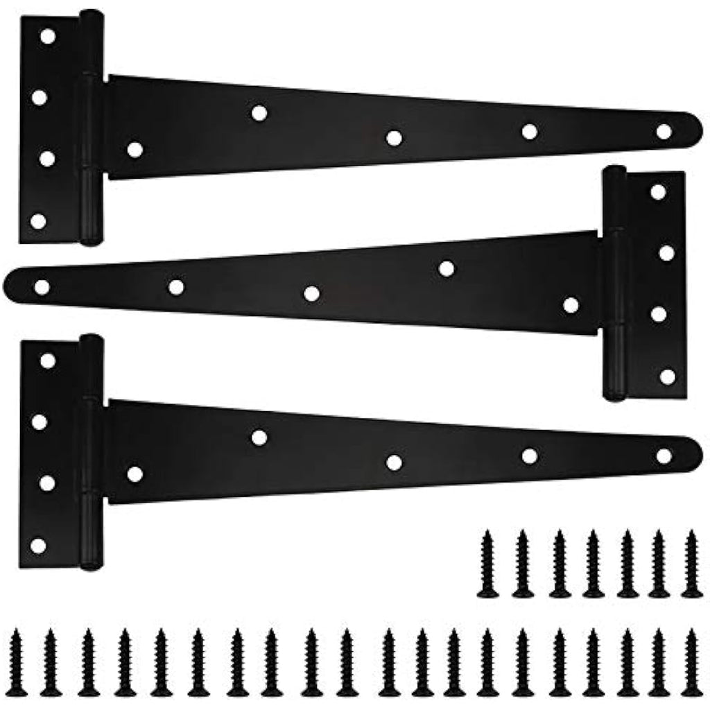 16 Inch Heavy Duty T-Hinges | Black Wrought Iron, 3 Pack