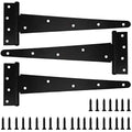 16 Inch Heavy Duty T-Hinges | Black Wrought Iron, 3 Pack