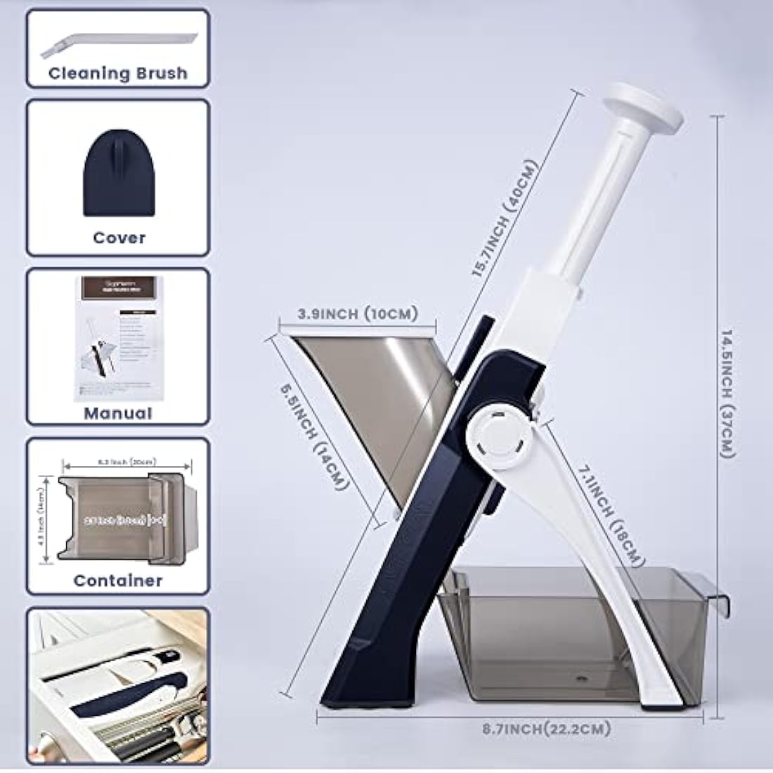 Supmakin Safe Mandoline Slicer | 4-Mode Vegetable Chopper & Dicer, Blue