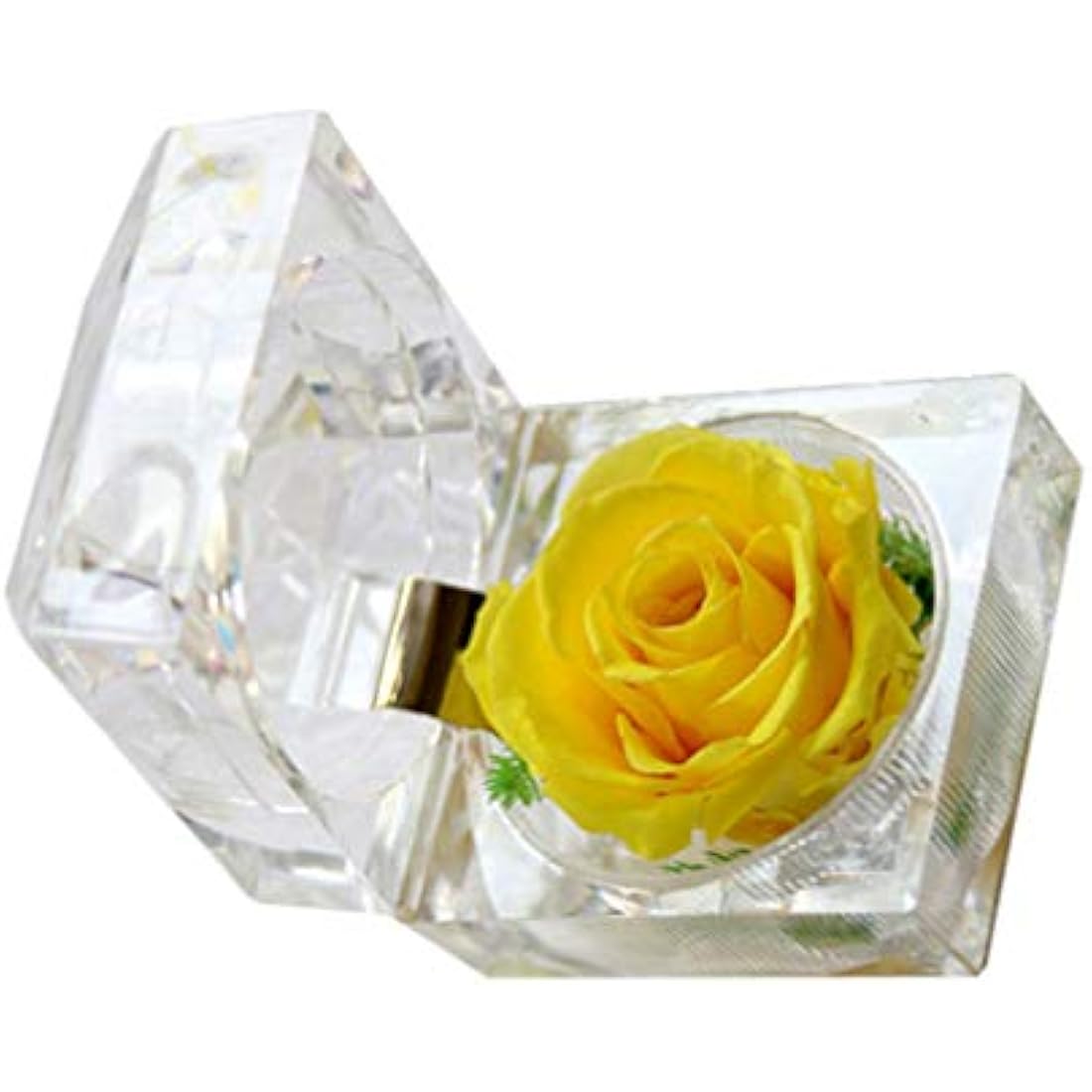 Jolof Store Preserved Yellow Rose in Acrylic Crystal Ring Box – 2 Inch