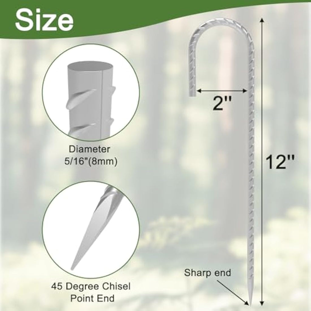 12" Heavy Duty J Hook Rebar Stakes | Galvanized Steel - 30 Pack