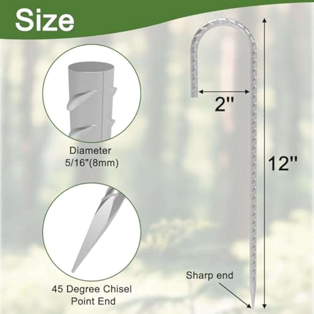 12" Heavy Duty J Hook Rebar Stakes | Galvanized Steel - 30 Pack