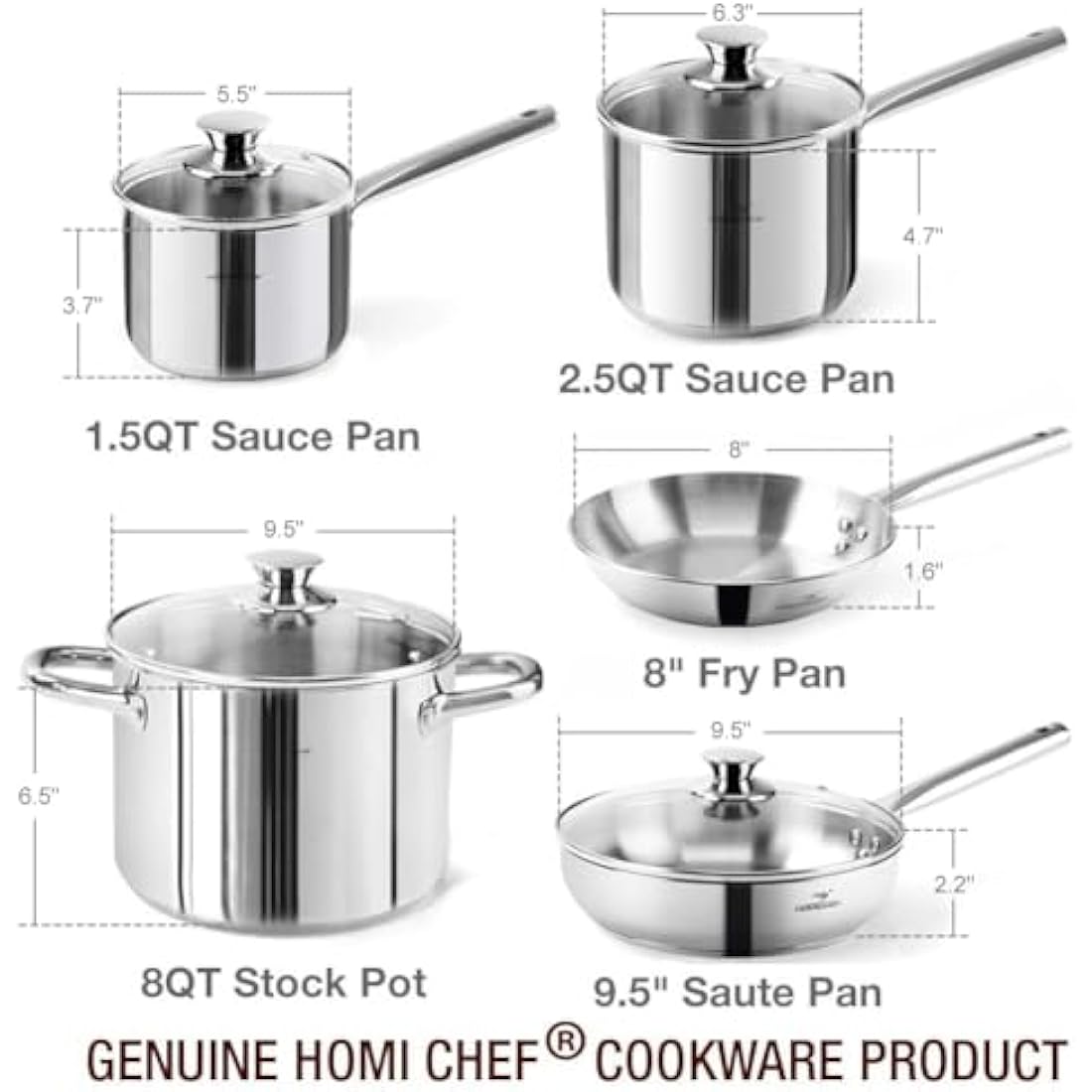 HOMICHEF 14-Piece Nickel Free Stainless Steel Cookware Set | Induction