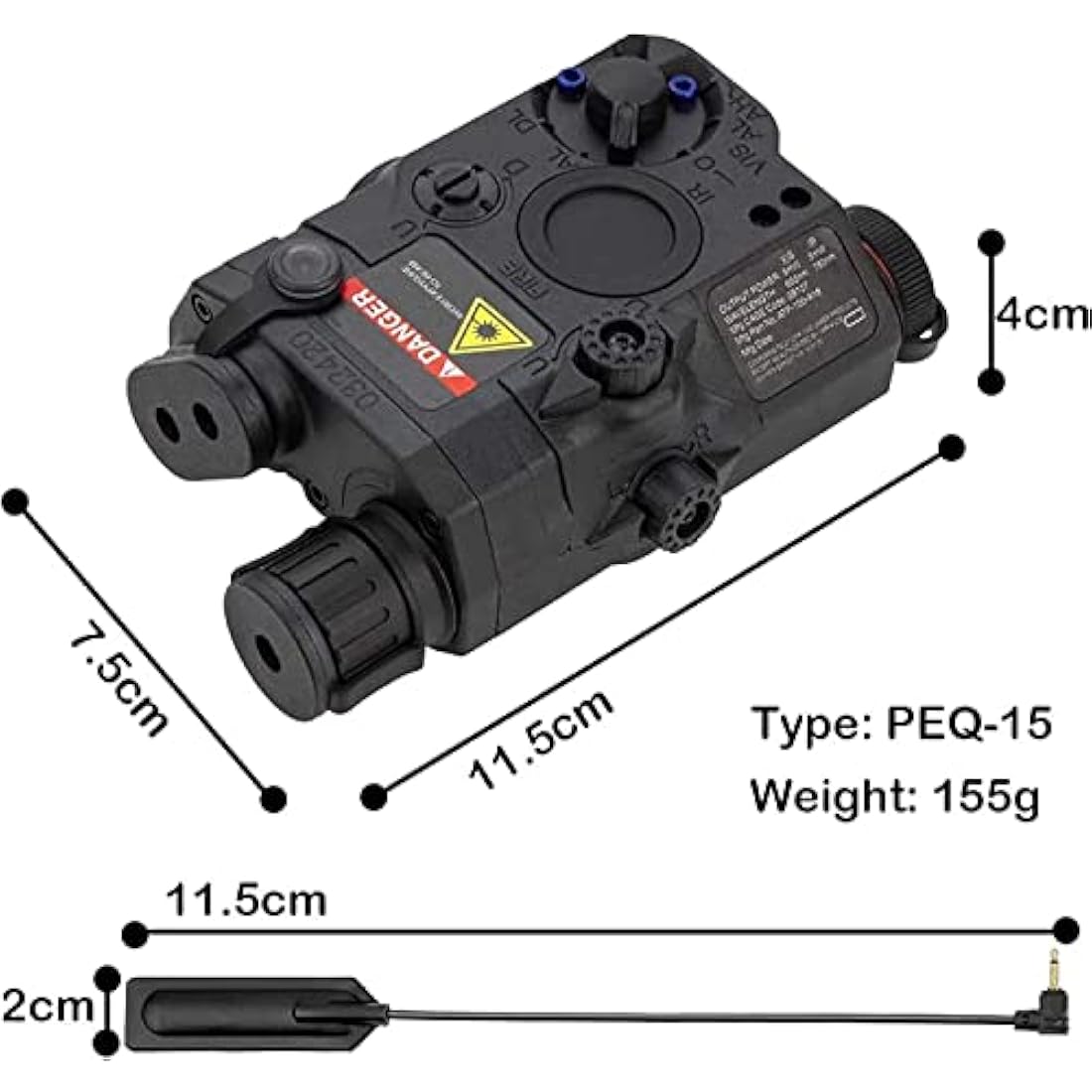 Zhongren PEQ-15 Tactical Battery Case | Red Laser & White LED Flashlight