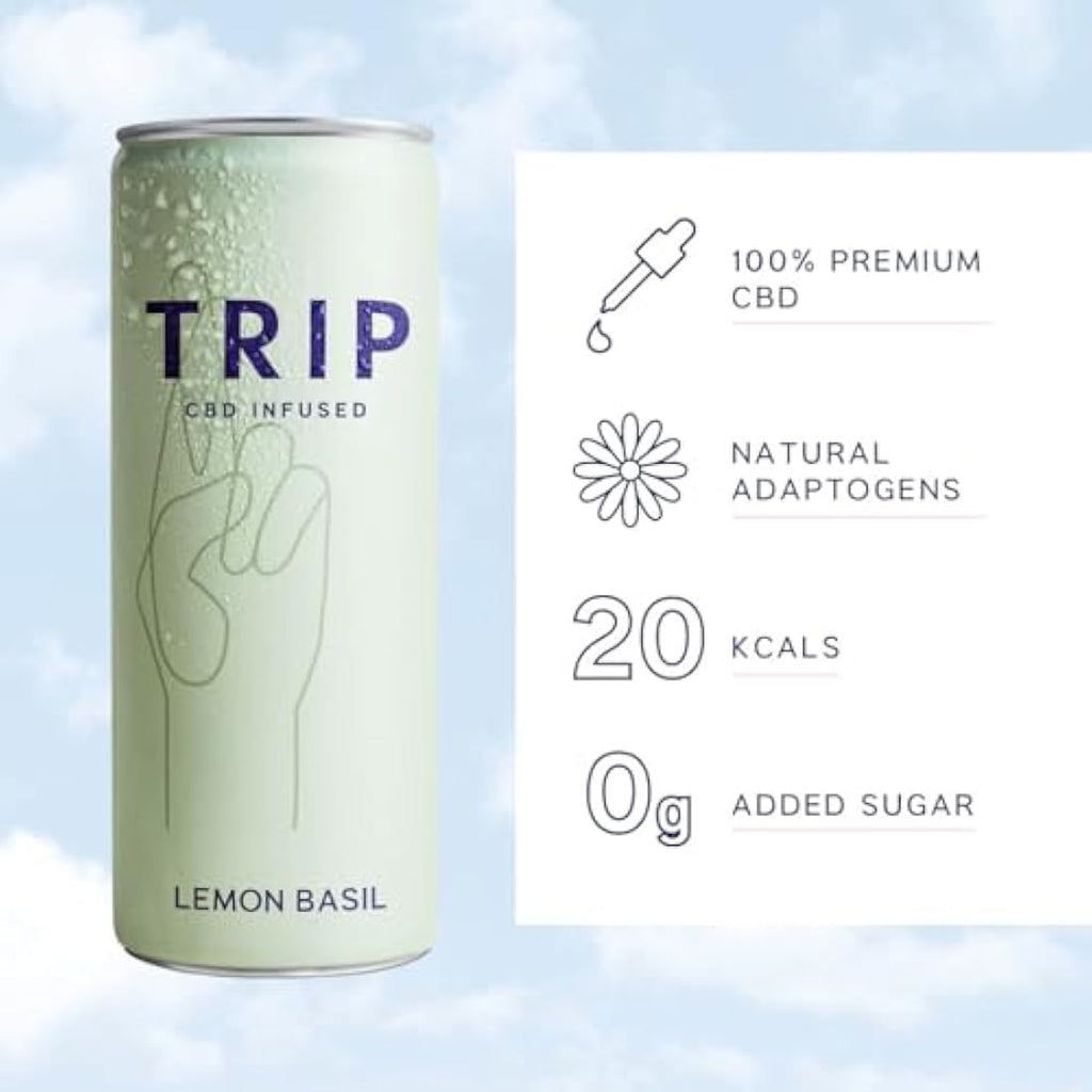 TRIP Lemon Basil CBD Sparkling Water – Low Calorie & Vegan (24 x 250ml)