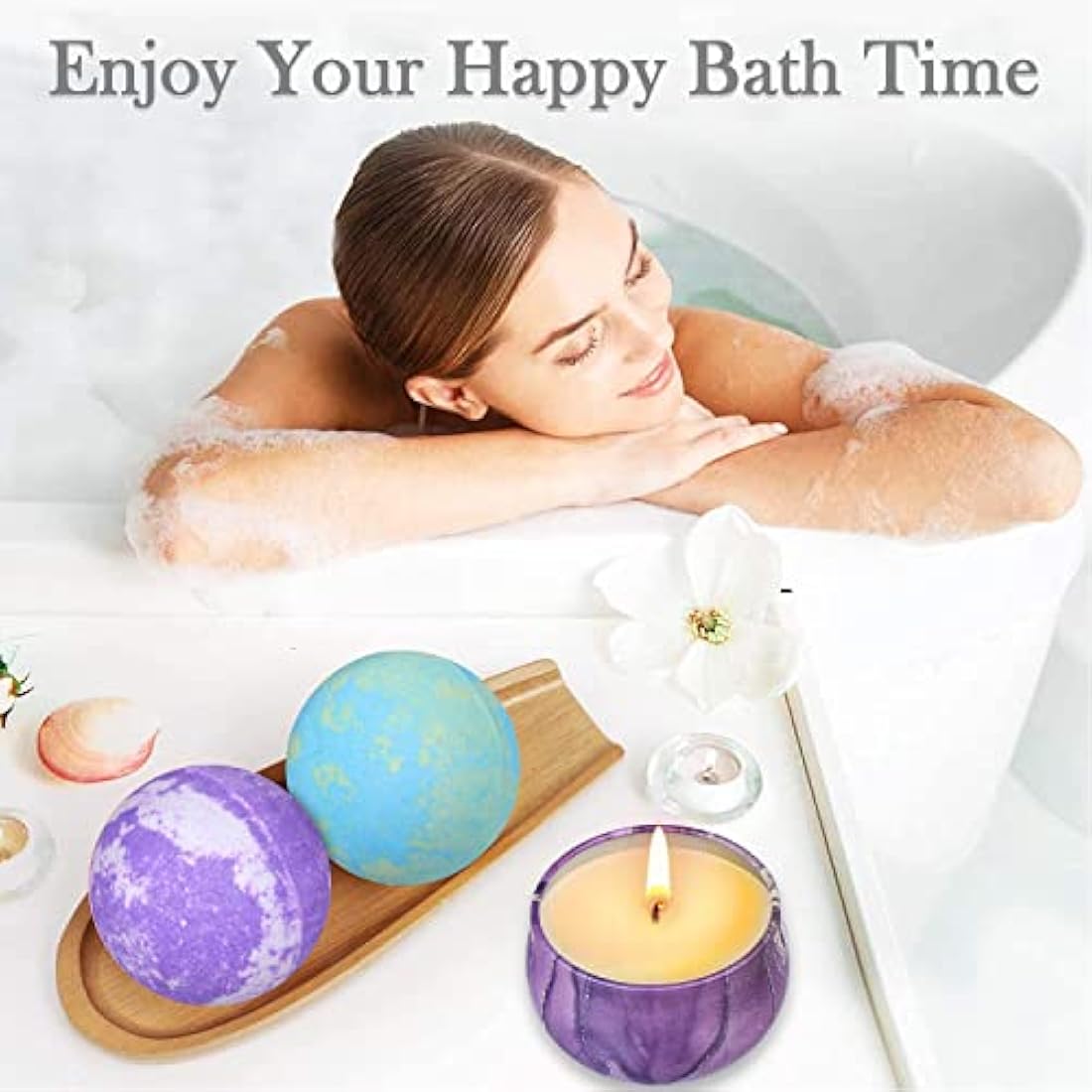 OFUN Spa Gift Set – 5 Bath Bombs and 4 Scented Soy Candles for Women