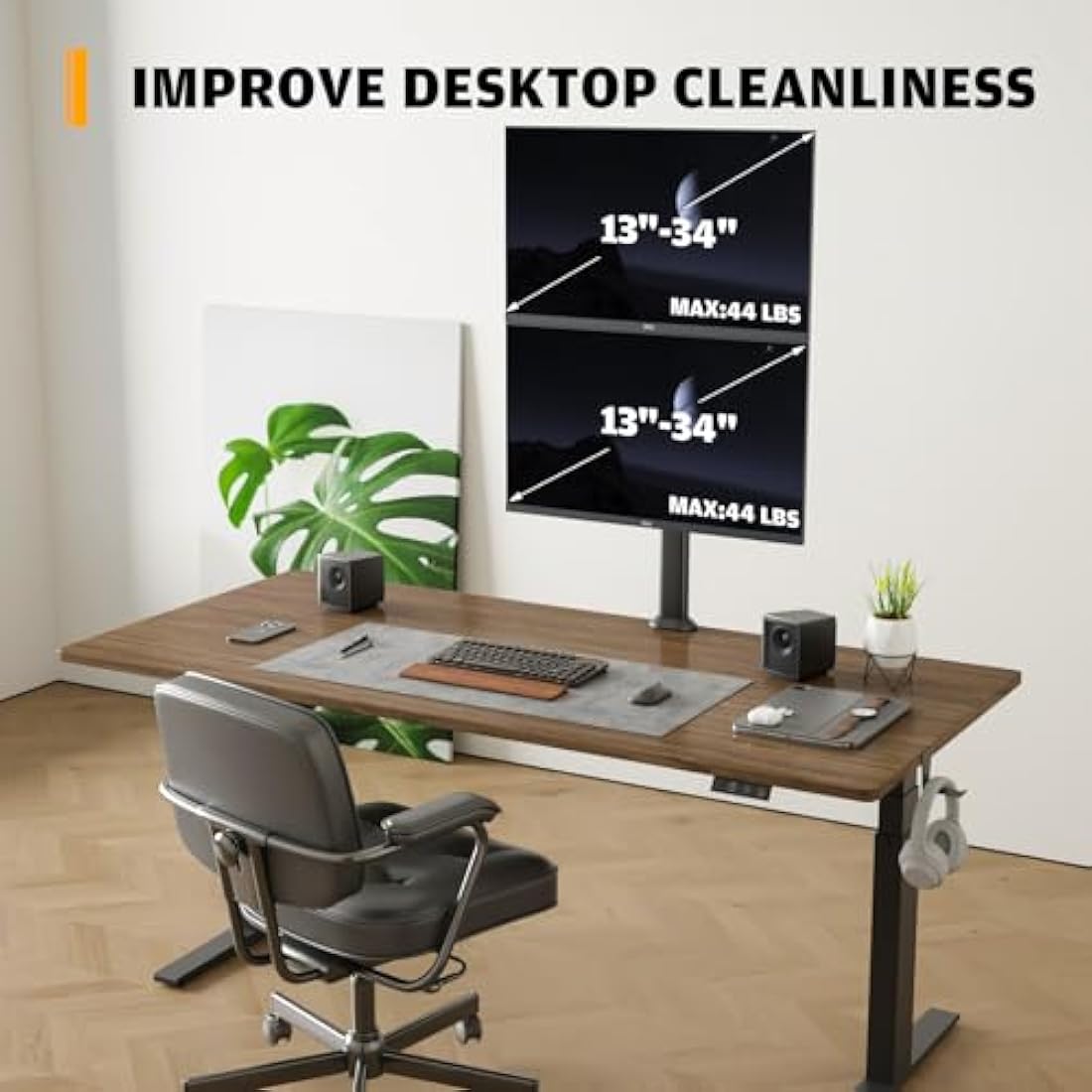 HEMUDU Dual Monitor Stand – Vertical Stack Desk Mount for 13-34 Inch Screens
