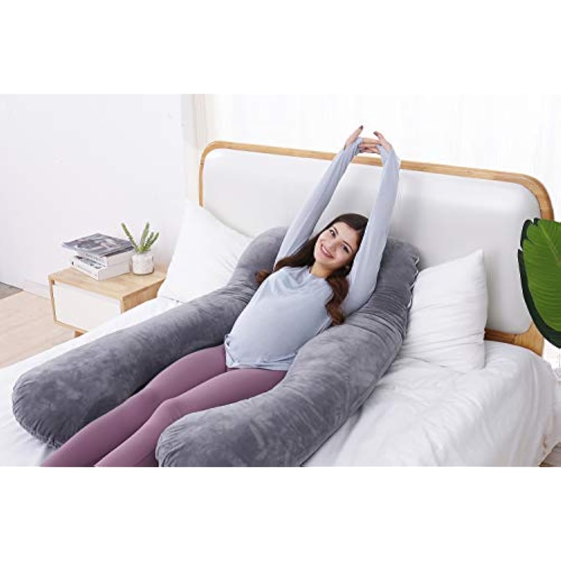 AS AWESLING U-Shaped Pregnancy Pillow | Full Body Velvet Support - Grey