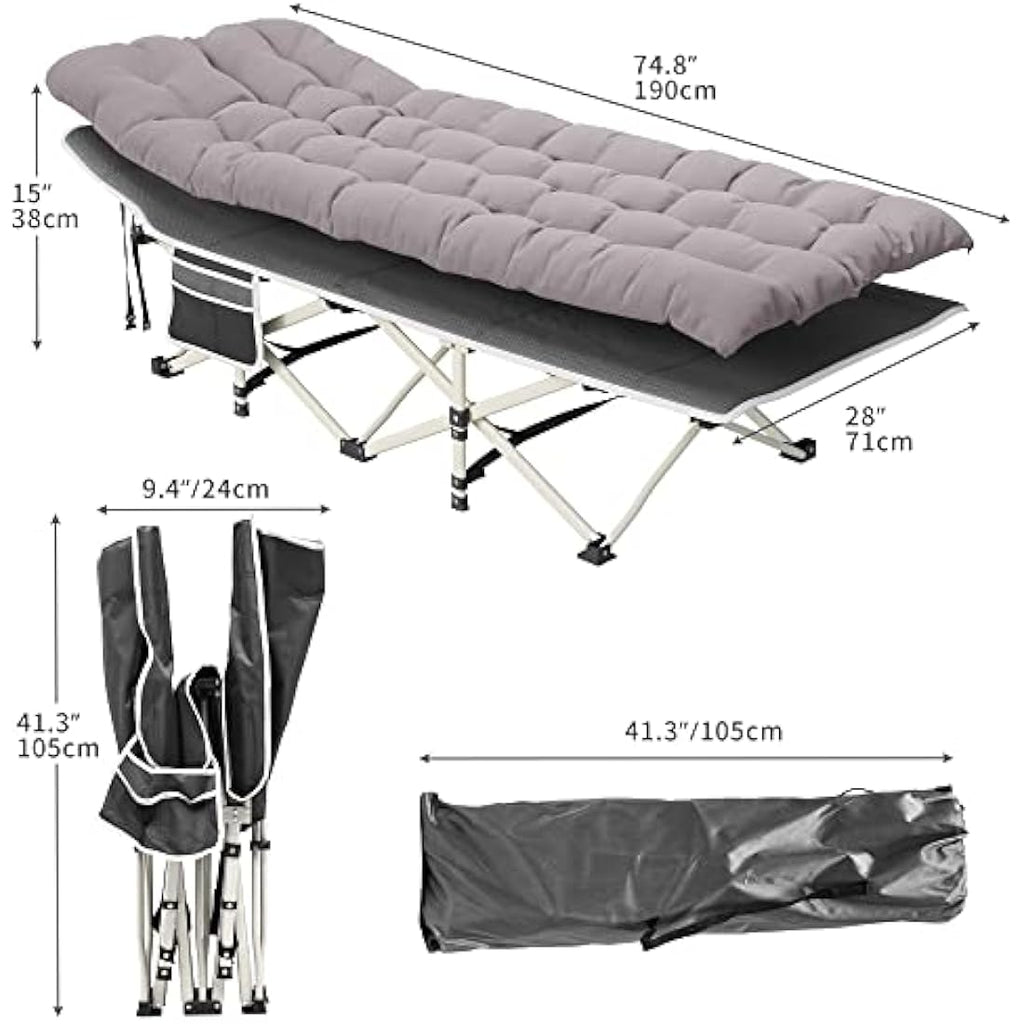 YITAHOME Folding Camping Cot – Heavy Duty 280kg Portable Bed, Grey