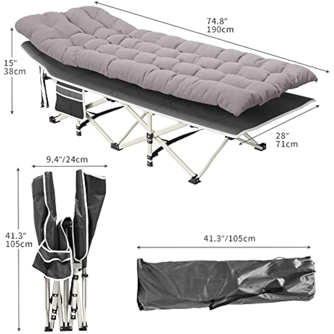 YITAHOME Folding Camping Cot – Heavy Duty 280kg Portable Bed, Grey