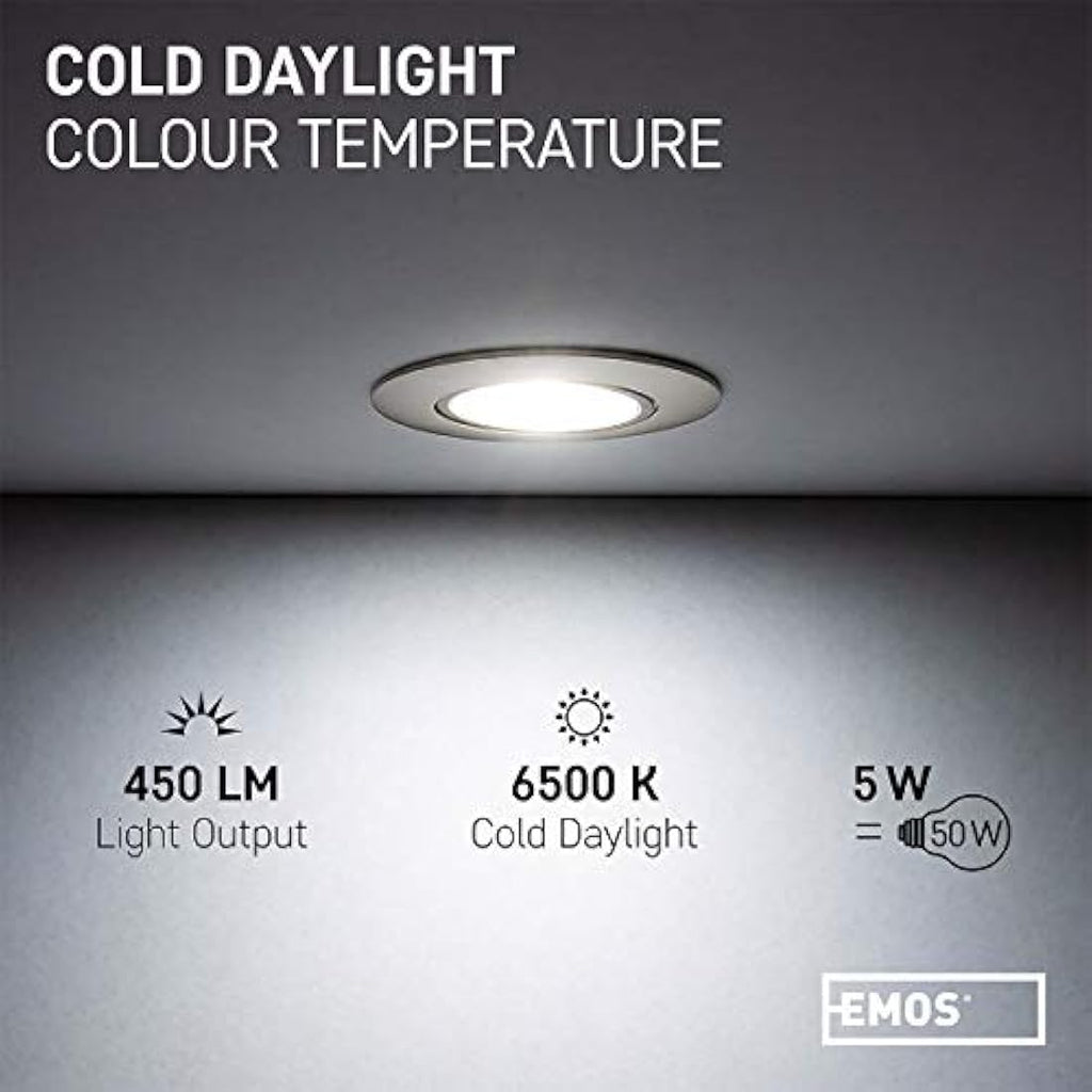 EMOS LED Recessed Ceiling Spotlights | 5W Cold White 6500K | Pack of 12