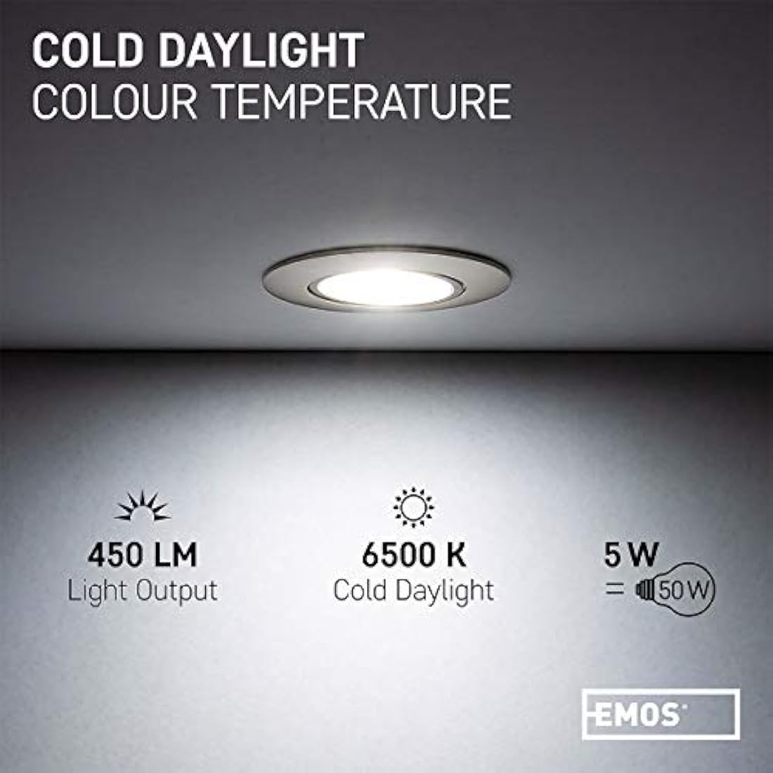 EMOS LED Recessed Ceiling Spotlights | 5W Cold White 6500K | Pack of 12