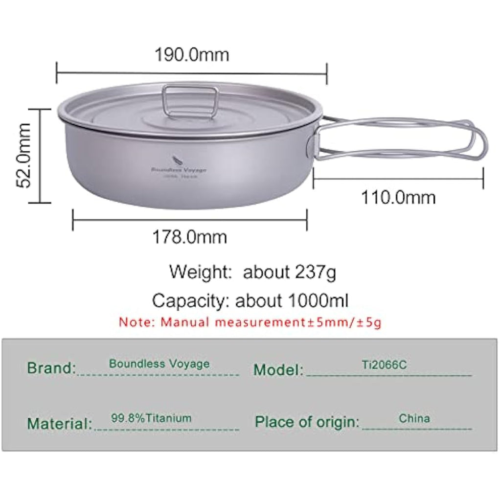 iBasingo 1000ml Titanium Camping Frying Pan with Lid & Folding Handle