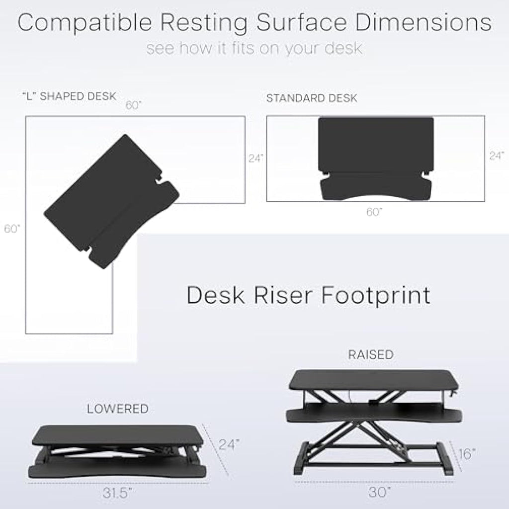 VIVO Standing Desk Converter | Height Adjustable Dual Monitor Riser - Black
