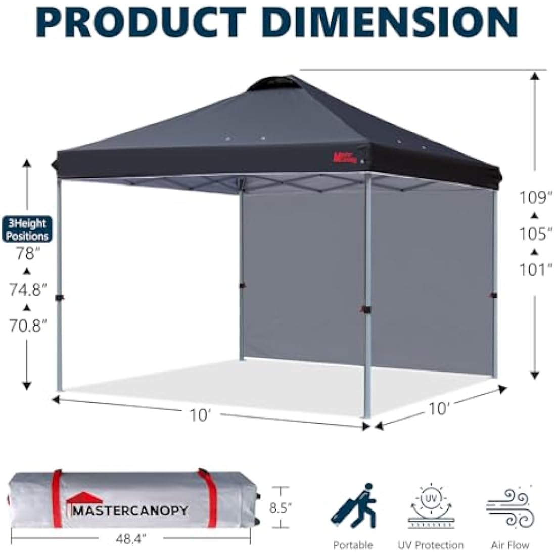 MASTERCANOPY 3x3M Pop-up Gazebo Tent with Sidewall - Black UV Shelter