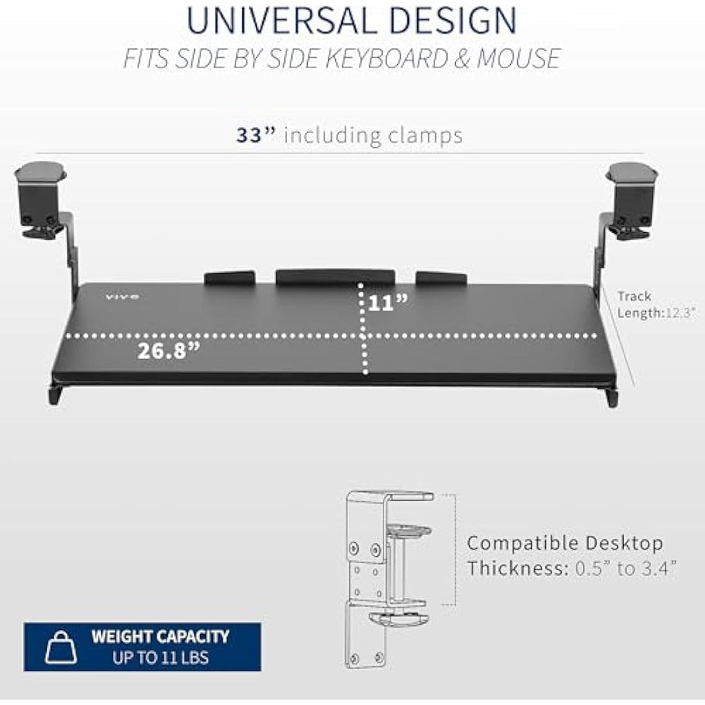 VIVO Large Height Adjustable Under Desk Keyboard Tray | C-Clamp Mount