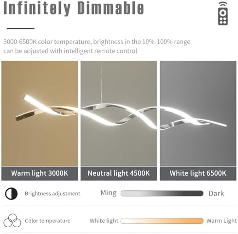 Mikeru Modern Wave LED Pendant Light | Dimmable Chrome Island Chandelier